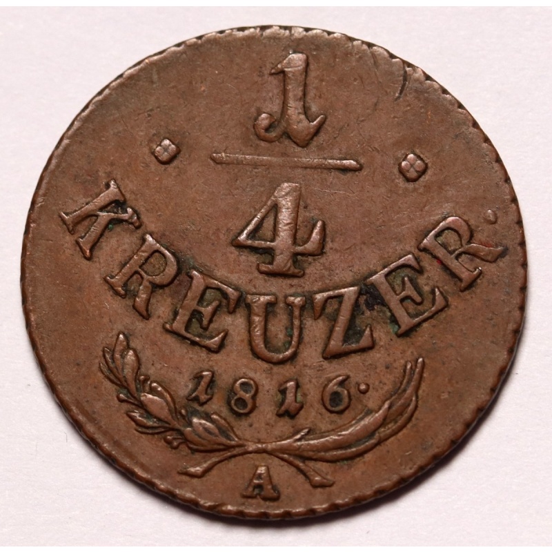 1816 A  Austria 1/4 Kreuzer - Francis I Copper Coin KM#?2107