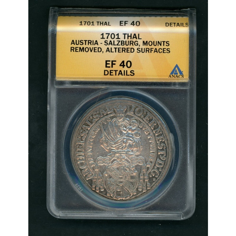 AUSTRIA SALZURG 1701 THALER SILVER COIN SLABBED ANACS EF 40 DETAILS KM# 254