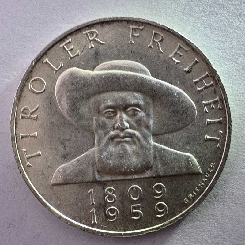 1959 Austria 50 Schilling Silver Coin Andreas Hofer Tiroler Freiheit Vintage
