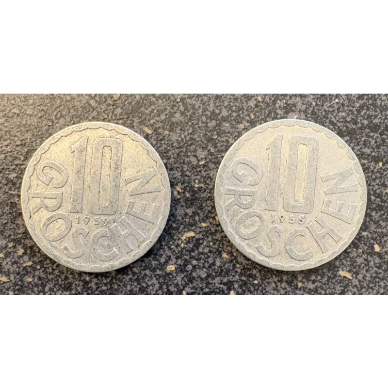 Austria (2) 10 Groschen Coins 1955 and 1959 - KM2878