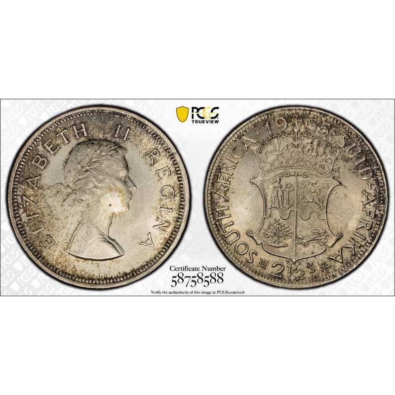 1955 South Africa 2.5 Shillings (PCGS MS63)