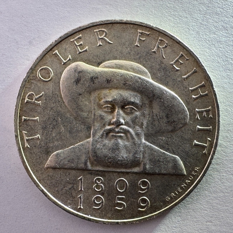 1959 Austria 50 Schilling Silver Coin Tiroler Freiheit Andreas Hofer Vintage