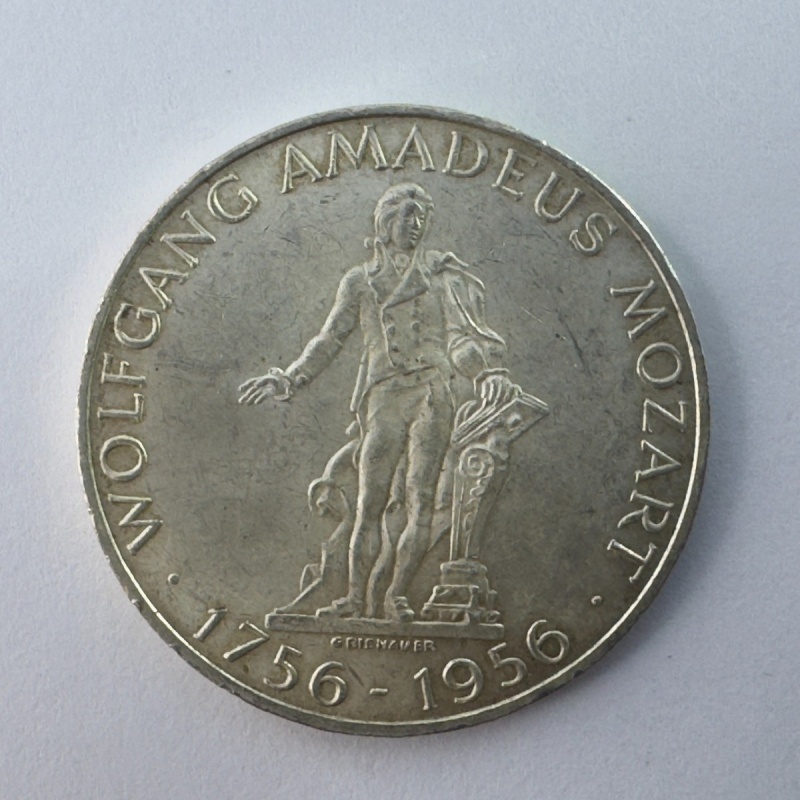 1956 Austria 25 Schilling Mozart Bicentennial Silver Coin Austrian Mint .800
