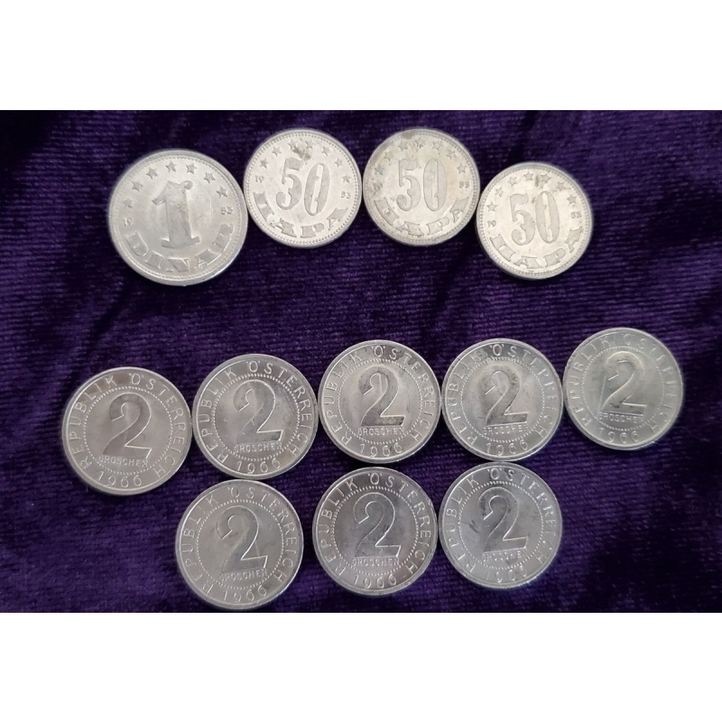 Vintage Yugoslavia & Austria Aluminum Collectible coin set,  12 coins