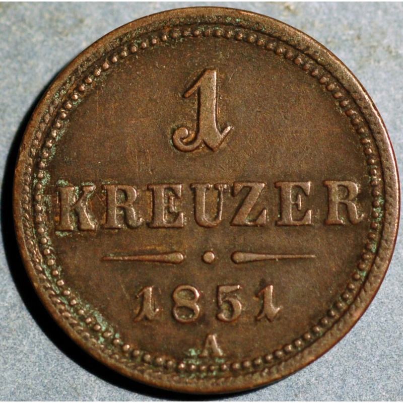 1851 A Austria Kreuzer Franz Joseph I KM# 2185
