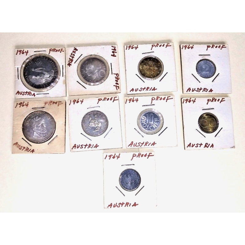 Austrian Coin Proof Set- 1964- Includes Silver Coins-9 Coins Total