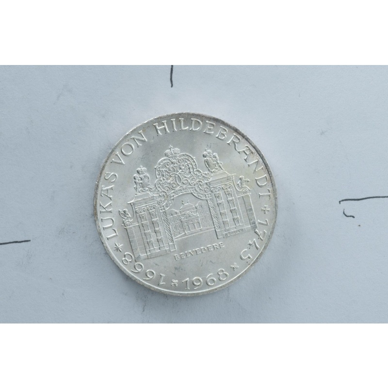 1968 Austria 25 Schilling Lukas von Hildebrandt 0.800 Silver Coin Vintage