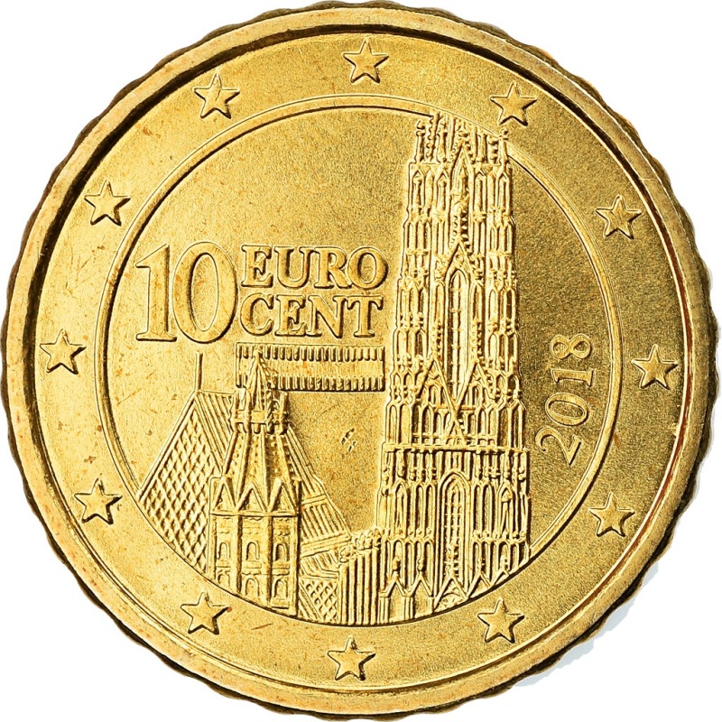 [#796278] Austria, 10 Euro Cent, 2018, MS(65-70), Brass, KM:New