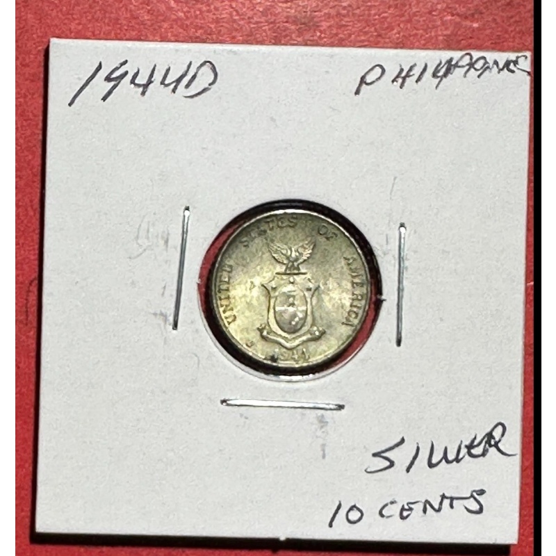 1944D Philippines SILVER 10 Centavos! World War 2! Choice AU! Beauty!