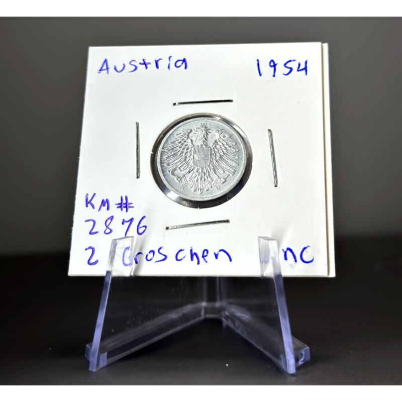 1954 Austria 2 Groschen Uncirculated Coin UNC - KM# 2876 Aluminum
