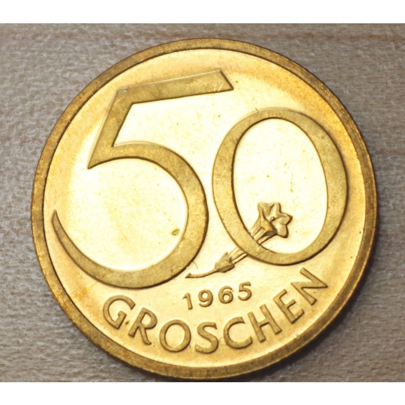 1965 Austria 50 Groschen Proof Gentian Flower Unc.