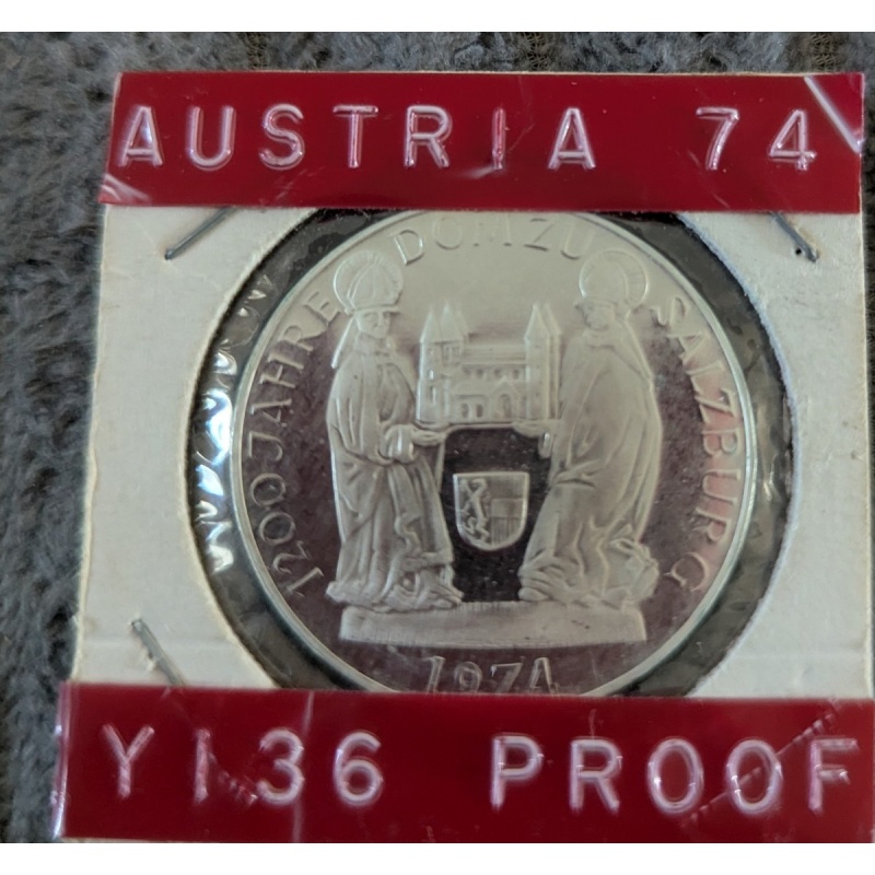 1974 Austria 50 Schilling.  KM2921.  Proof Silver.  Salzburg Cathedral.