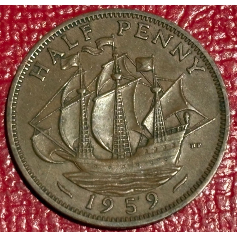 VINTAGE FINE 1959 GREAT BRITAIN HALF 1/2 PENNY-FEB161