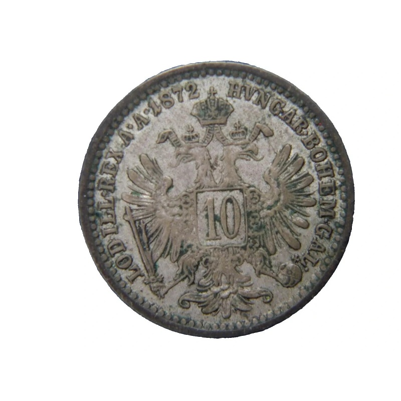 1872-A AUSTRIA FRANZ JOSEPH I 10 KREUZER SCARCE SILVER COIN