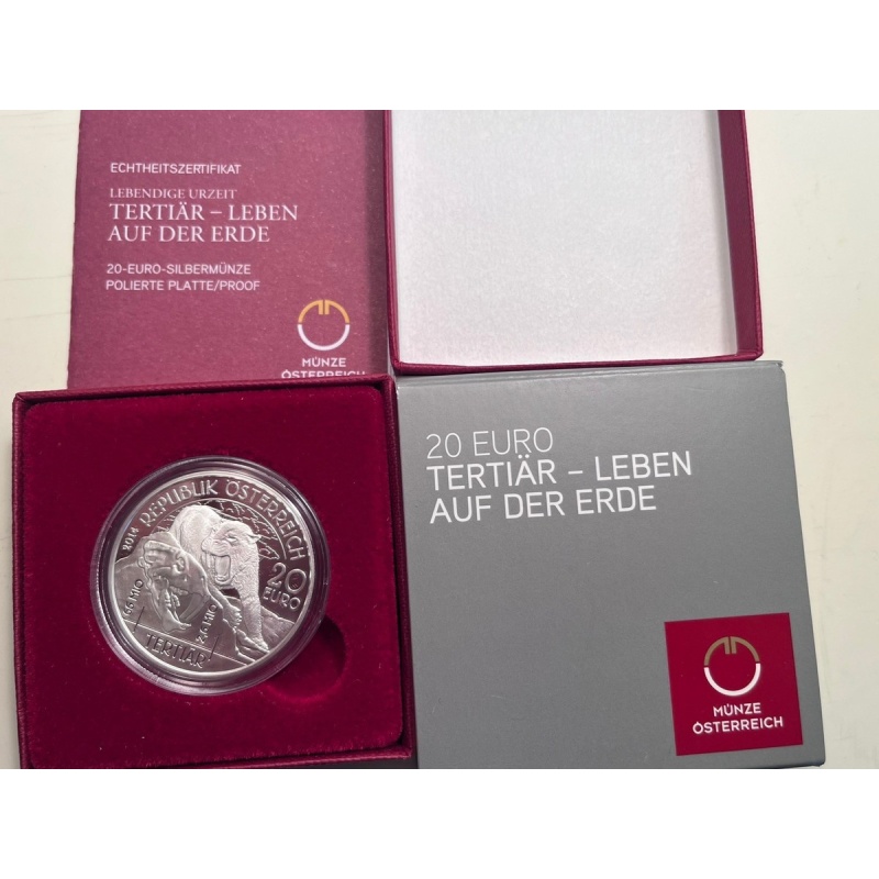 2014 Austria Tertiary Dinosaurs On Earth 20 Euro Silver
