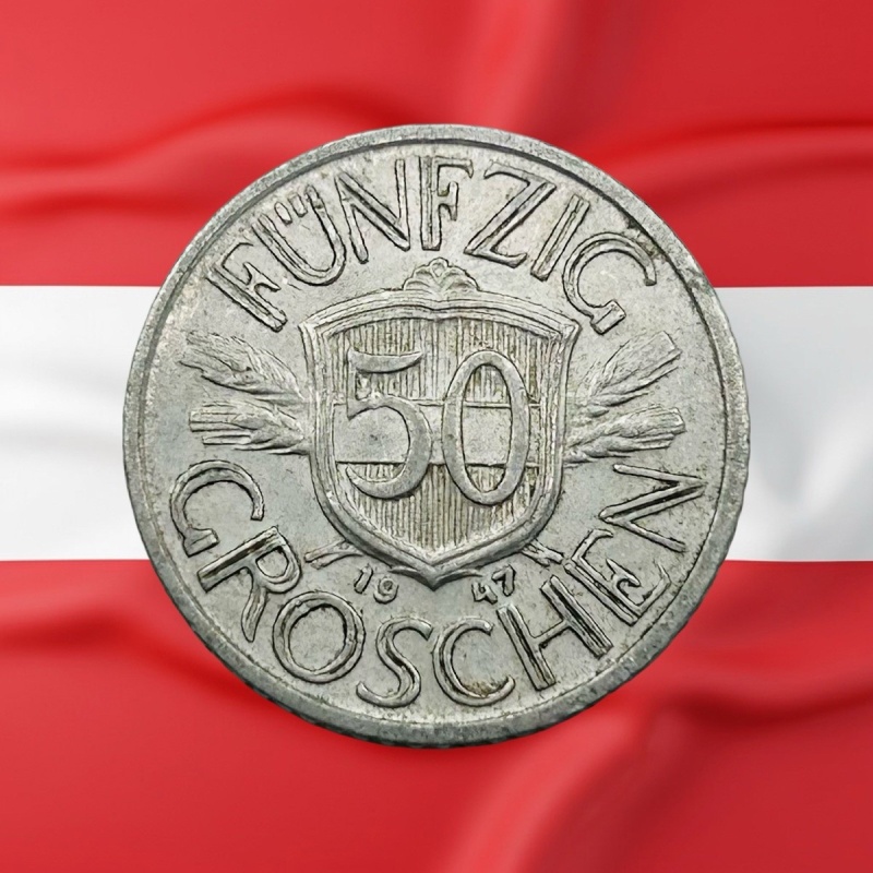 1947 Austria 50 Groschen - Combined Ship