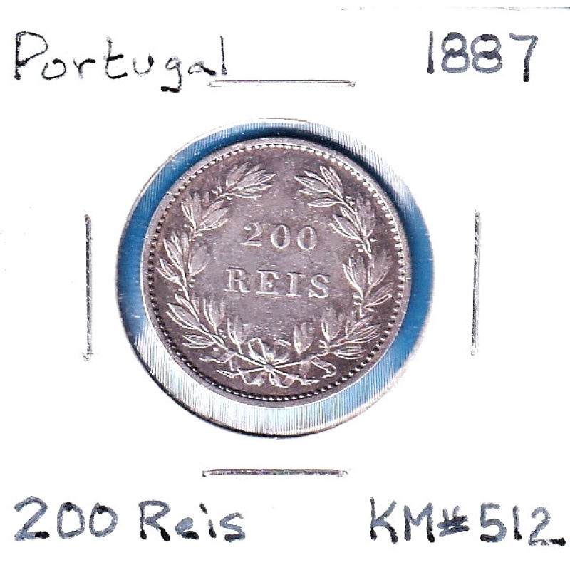 1887 Portugal 200 Reis (KM-512) .1474 ASW Silver!!! [Luiz I] Lisbon Mint