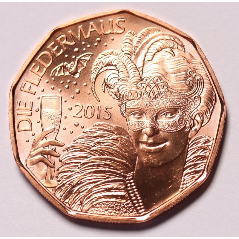 2015 Austria 5 Euros Operetta Bat and the Ball - Copper Coin, Unc	KM#?3237