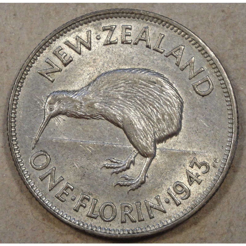 New Zealand 1943 Florin Lustrous AU+