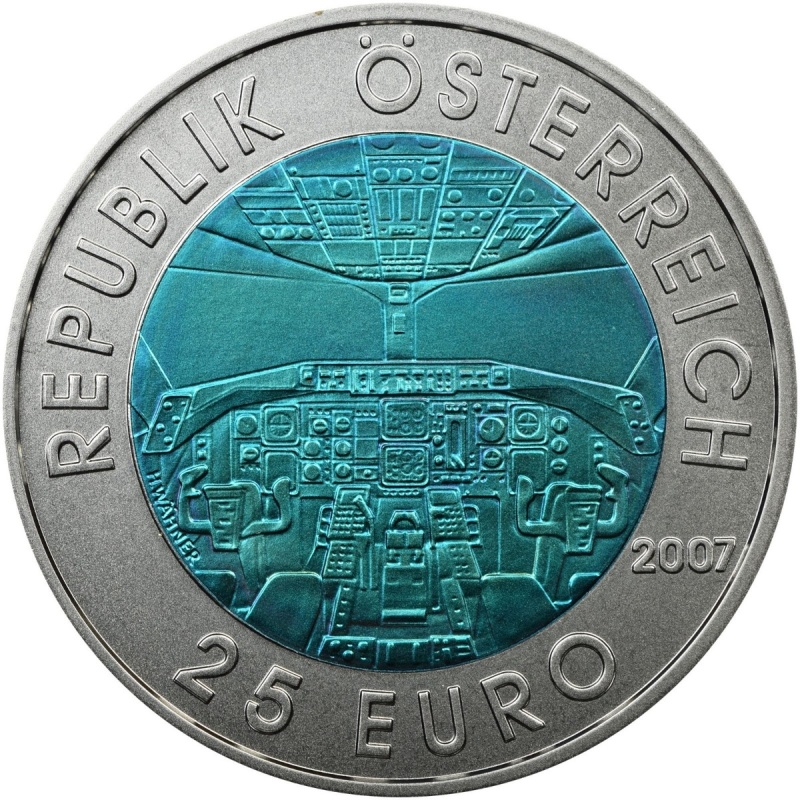 Austria 25 Euro 2007 Osterreichische Luftfahrt Silver Niobium. Serial#01798