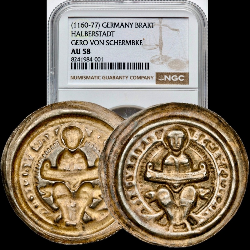 1160-1177 Germany German Halberstadt Medieval Silver Brakt Bracteate NGC AU58