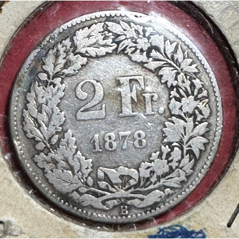 1878 Switzerland SILVER 2 Francs! Old Swiss Coin!