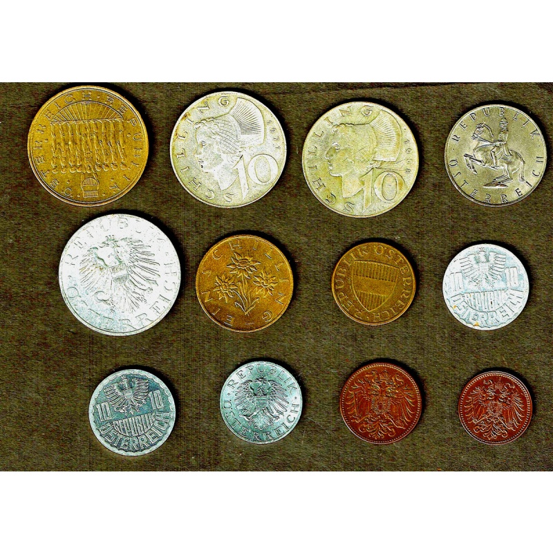 Austria (Osterreich), 12 coin lot, w/ 2 silver coins 1912, 1914 and up