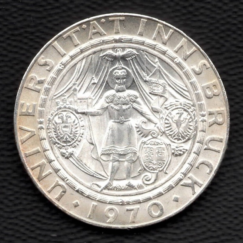 1970 Austria 50 Schilling Innsbruck University Silver Coin