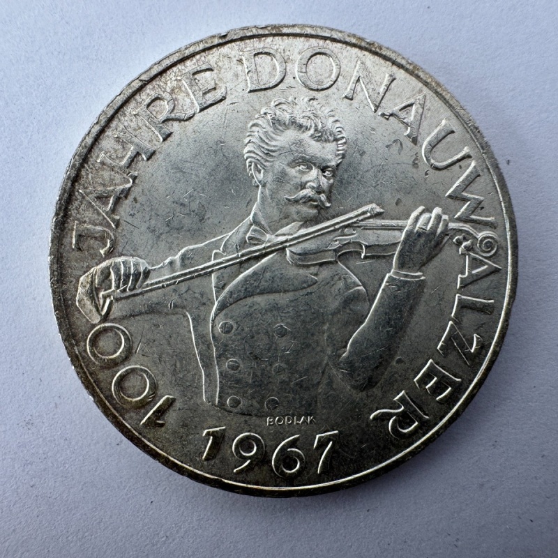 1967 Austria 50 Schilling Silver Coin 100 Years Blue Danube Waltz Johann Strauss