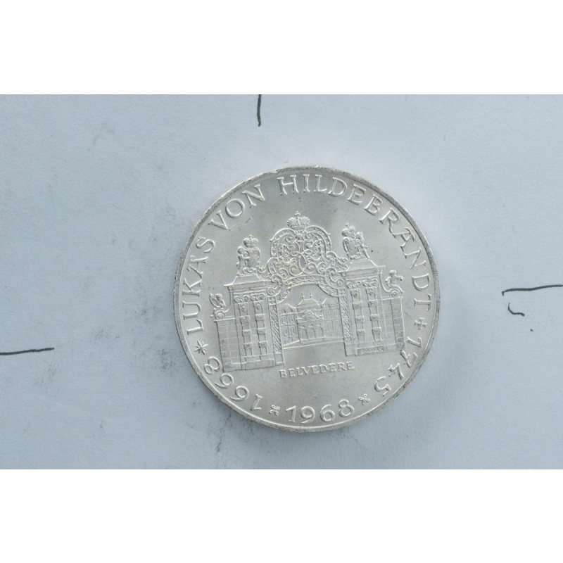 1968 Austria 25 Schilling Silver Coin Belvedere Lukas von Hildebrandt