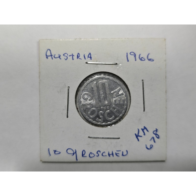 1966 Austria 10 Groschen Coin Republik Österreich Imperial Eagle, KM#678