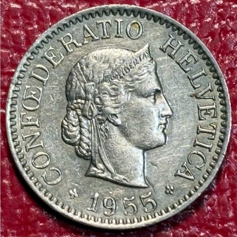 HIGH GRADE AU  1955 B SWITZERLAND 10 RAPPEN COIN-MAY869