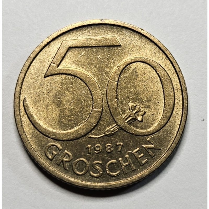 1987 Austria 50 Fifty Groschen - Aluminum Bronze - Austrian - World Coin Europe