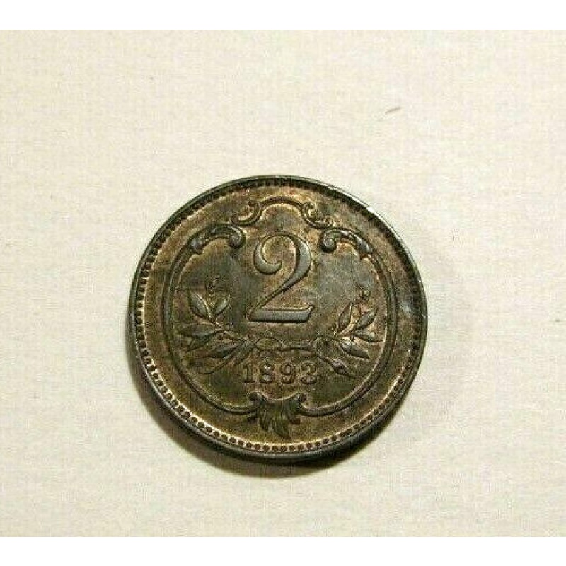 Austria 1893 2 Heller Old Coin