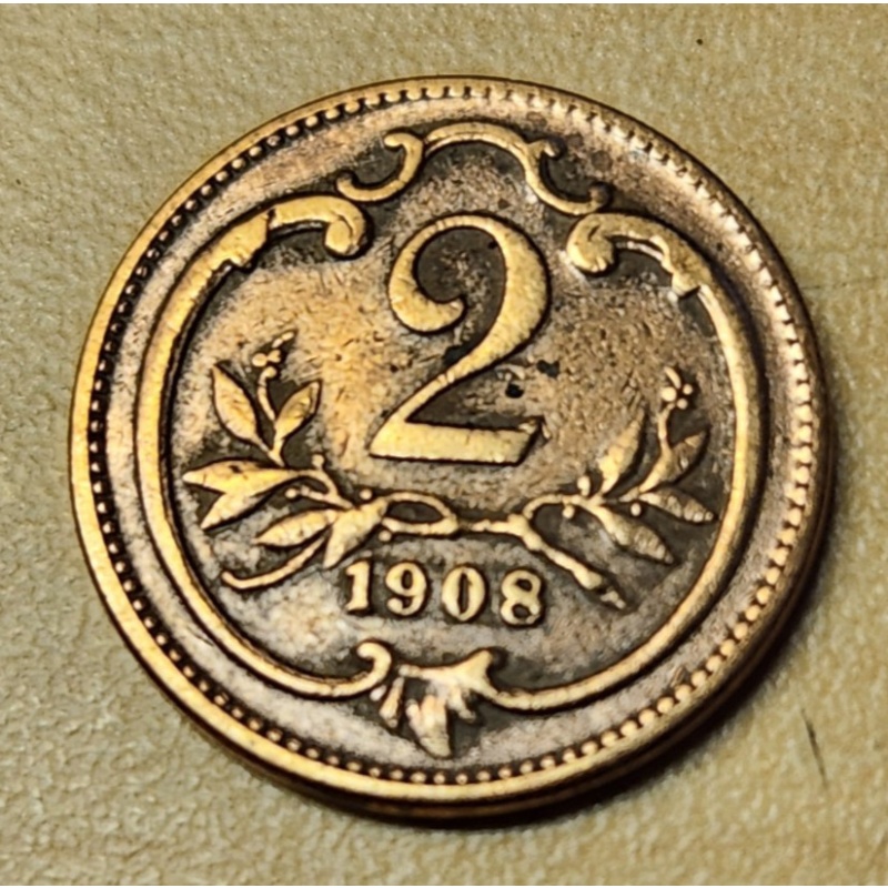 1908 Austria 2 Heller. nice condition, over 100 years old