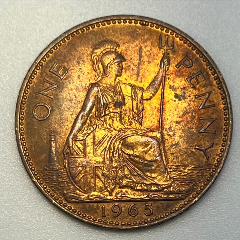 1965 Great Britain 1 Penny Bronze AU Almost Uncirculated World Coin