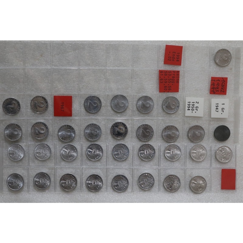 AUSTRIA 2 GROSCHEN COLLECTION - 33 COINS (1947 - 1991) B48 #1BX16
