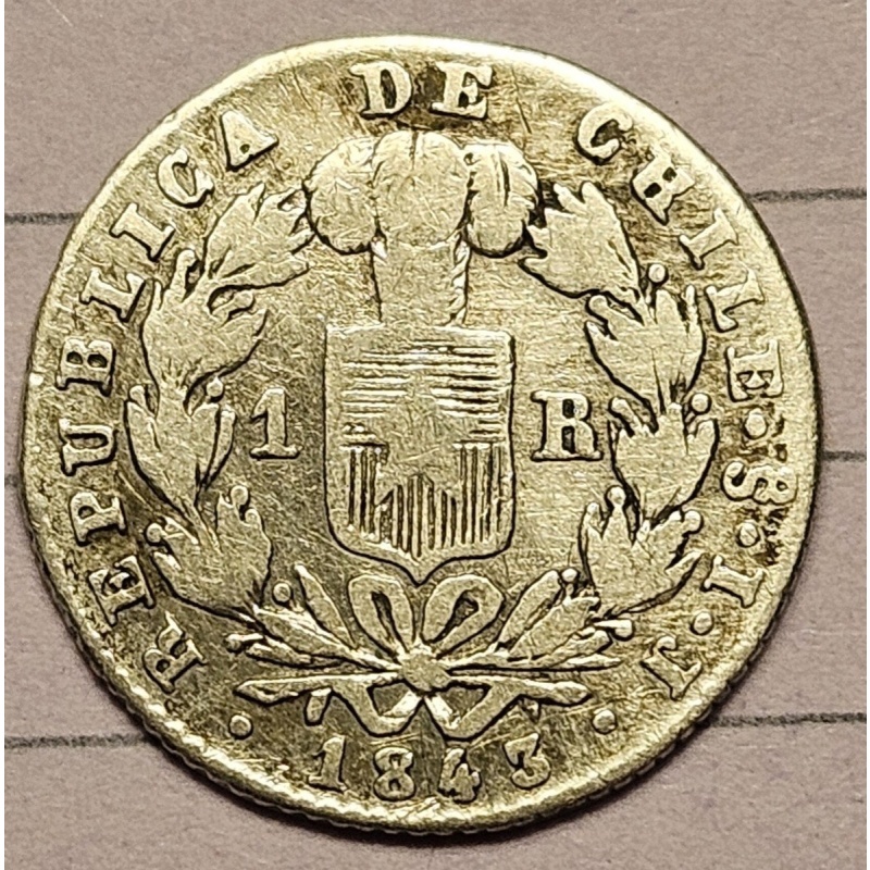 Chile 1 Real 1843 Silver Coin Cleaned