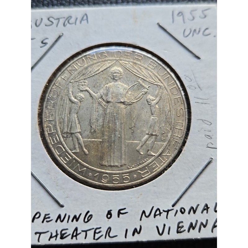 1955 Austria Silver 25 Shillings National Theater  0.80 Fine Silver Beautiful