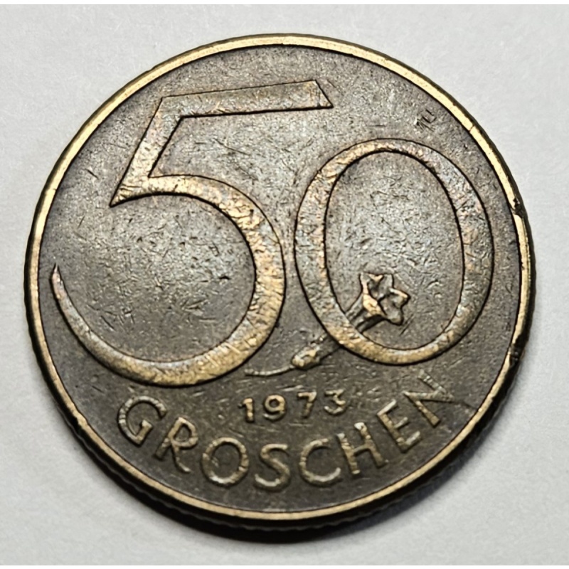 1973 Austria 50 Fifty Groschen - Aluminum Bronze - Austrian - World Coin Europe