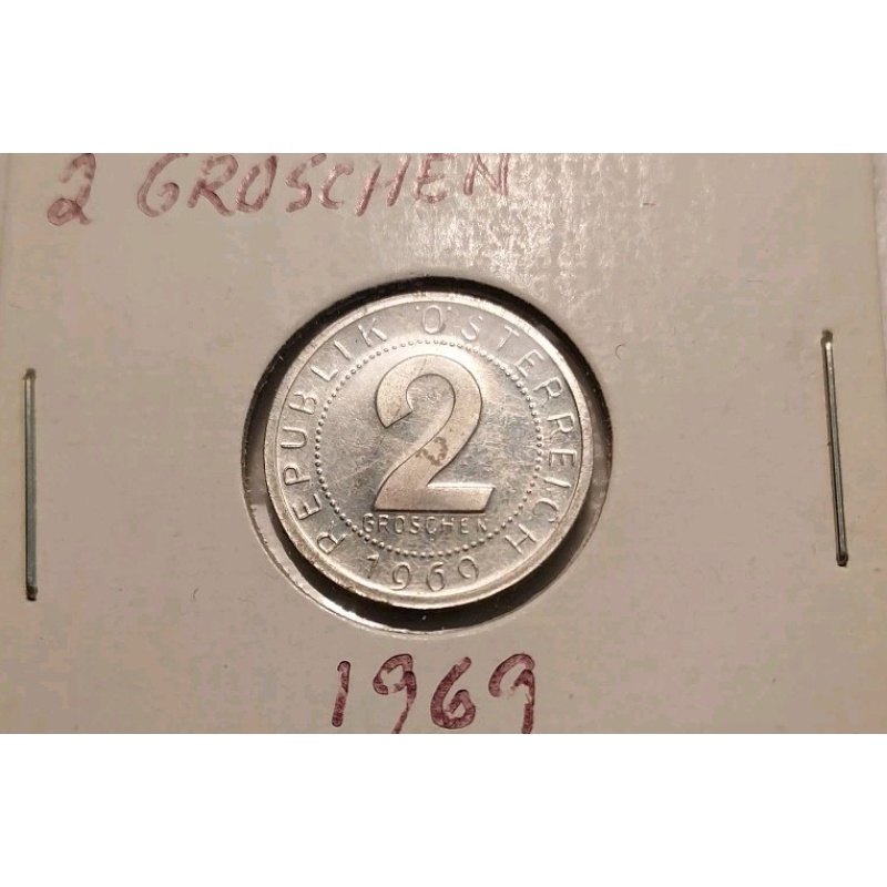 1969 Austria 2 Groschen Coin Low Mintage! PROOF COIN & RARE
