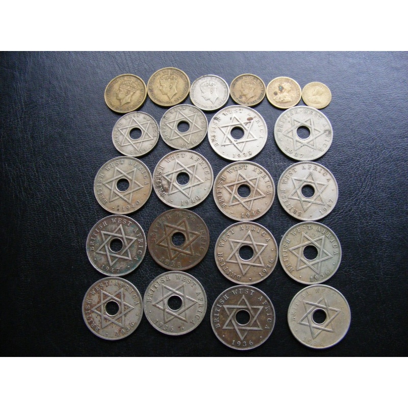 W736 British West Africa Coins Lot of 22 as pics
