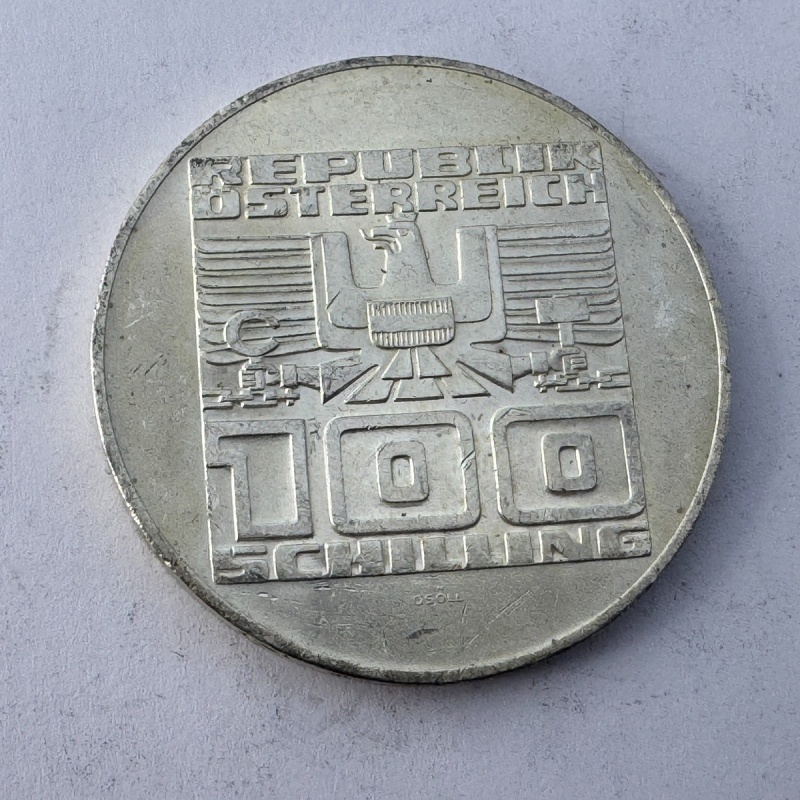 1975 Austria 100 Schilling Silver Coin 20 Years Austrian State Treaty Zwanzig Ja
