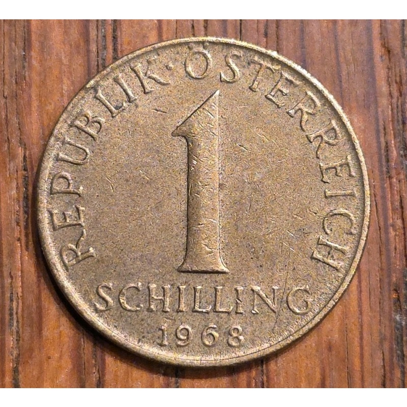 1968 Austria 1 Schilling, Denomination, 3 Edelweiss Flowers Aluminum-Bronze