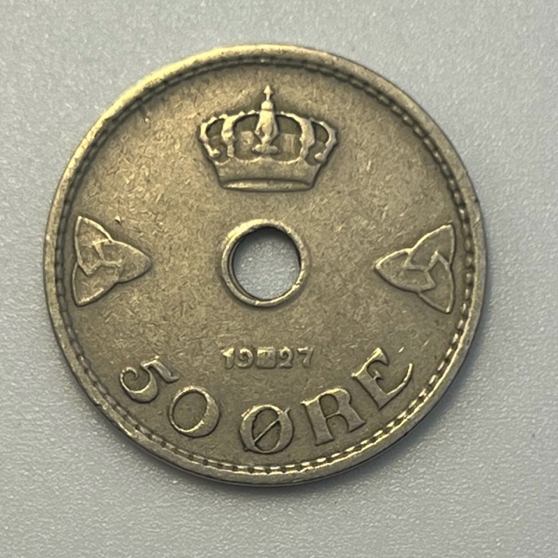 1927 Norway 50 Ore Copper-Nickel World Coin Foreign Circulated