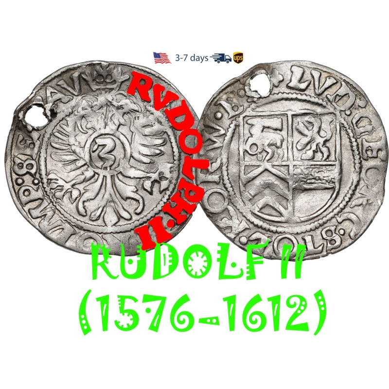 Hungary 3 Kreuzer 1576 - 1612 no date, Dynasty RUDOLF II, Silver Coin #31904
