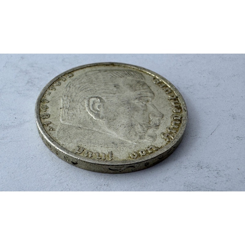 1939 Germany 2 Reichsmark Silver Coin – Hindenburg Issue – Historical Artifact