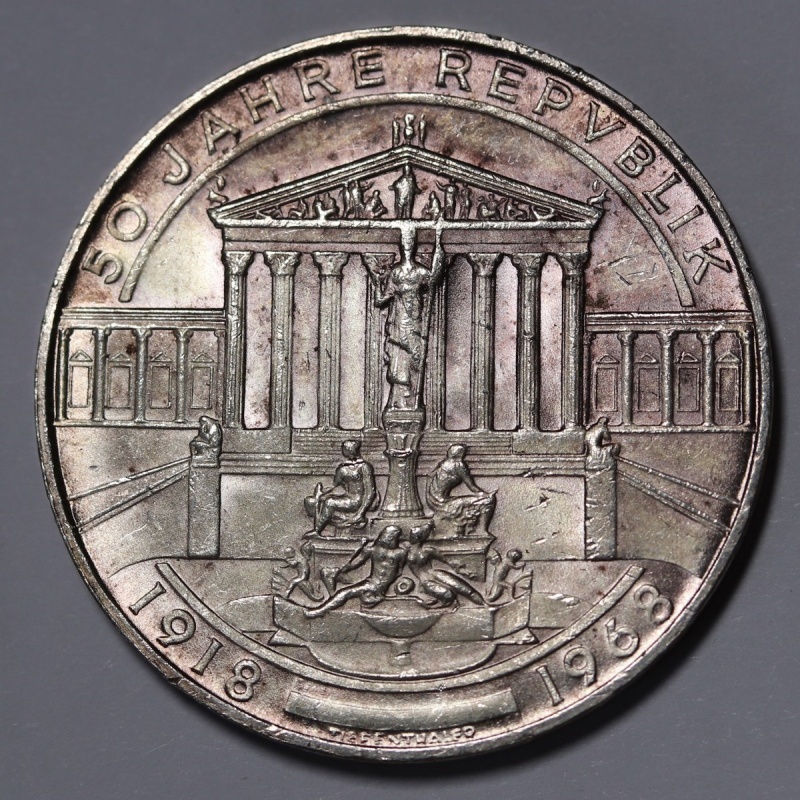 1968 Austria 50 Schilling, Republic Anniversary- Silver KM#?2904 AU/Unc