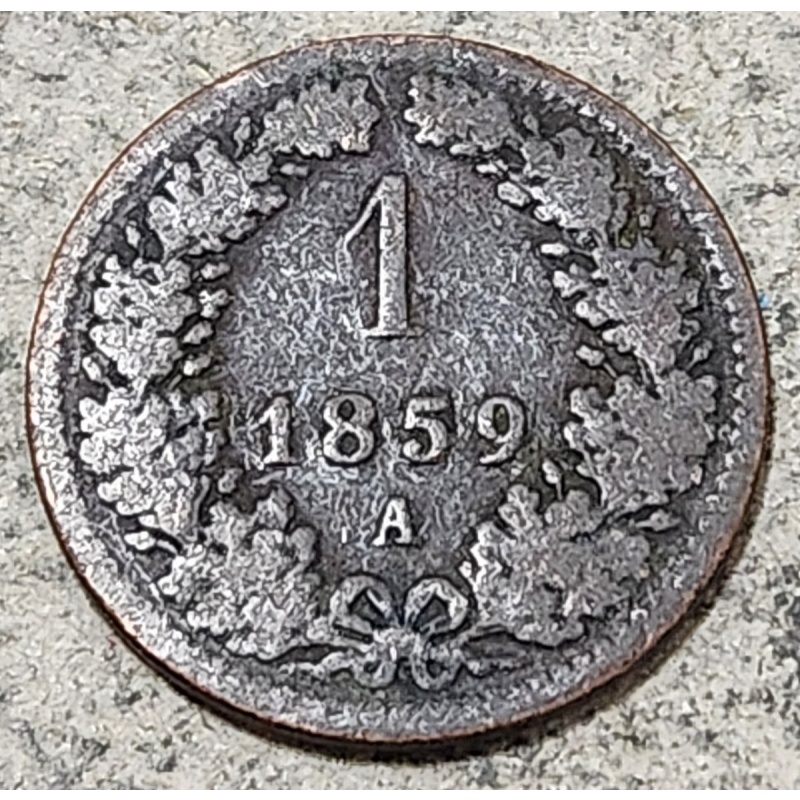 AUSTRIAN EMPIRE / ONE KREUZER COIN 1859 A (EMPEROR FRANZ JOSEPH I / VIENNA MINT)