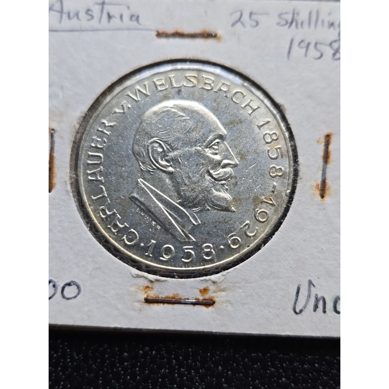 Uncirculated 1958 Austria 25 Schilling Silver Foreign Coin